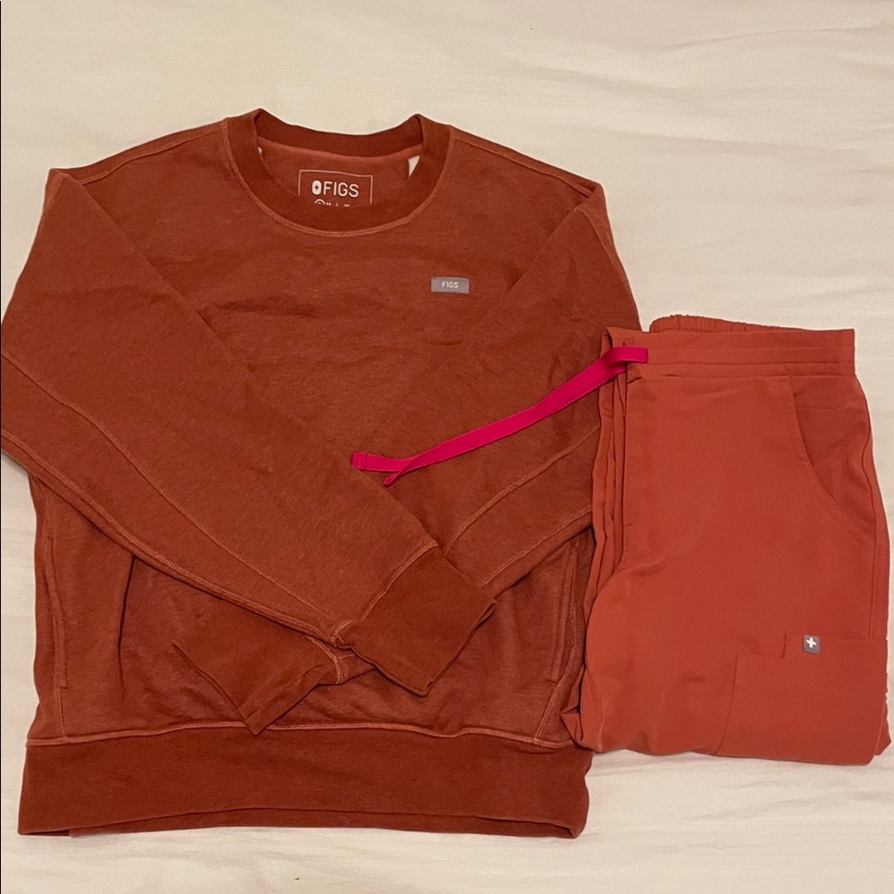 Figs Terracotta off shift crew neck  and yola pant